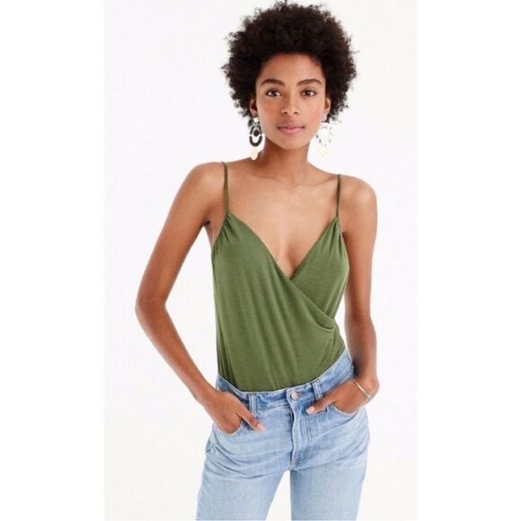 J.Crew olive green spaghetti strap wrap front bodysuit - Picture 1 of 5